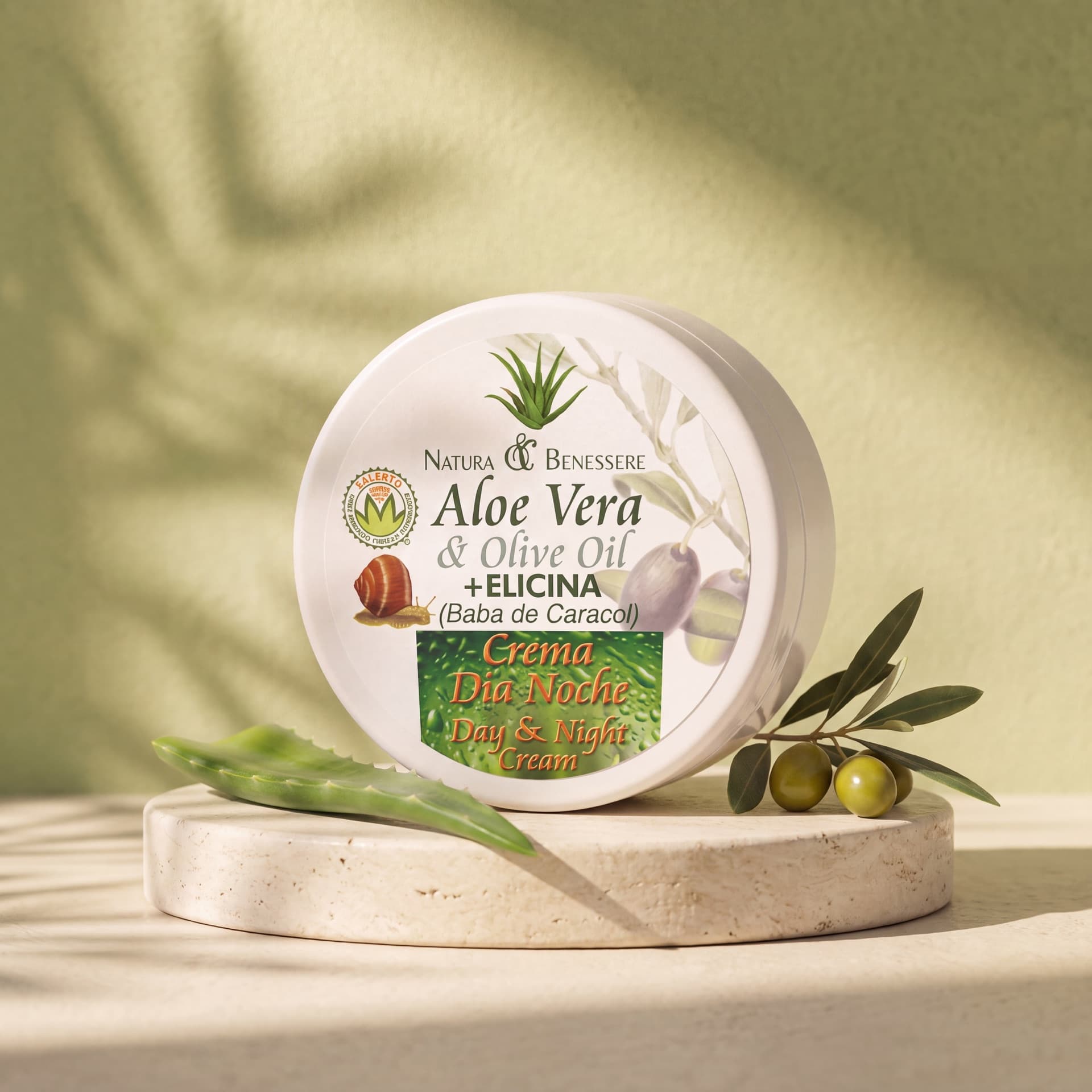 Crème visage Aloe Vera & Olive Oil dans un décor méditerranéen